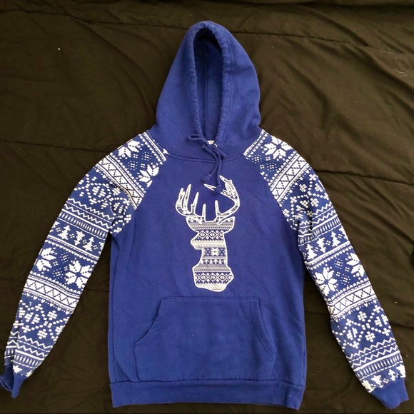 with love, derek Tops - Navy blue reindeer holiday hoodie